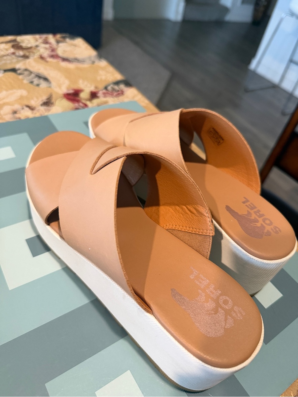 Sorel Tan Platform Slide Sandals